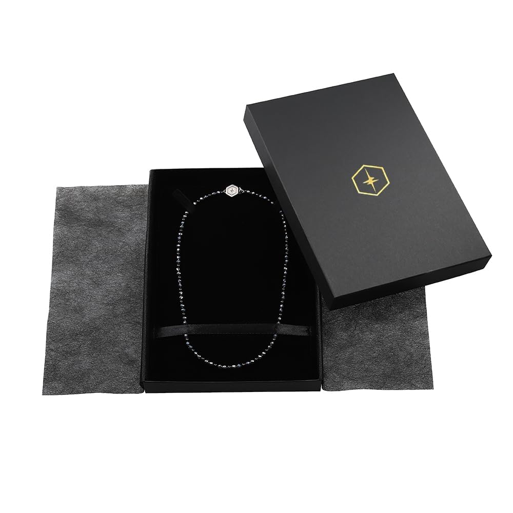 [ZAAP] Tech-Halskette BT4 Natürlicher Schwarzer Turmalin (Schwarzer Turmalin 4mm / Mittlere Größe 43cm)