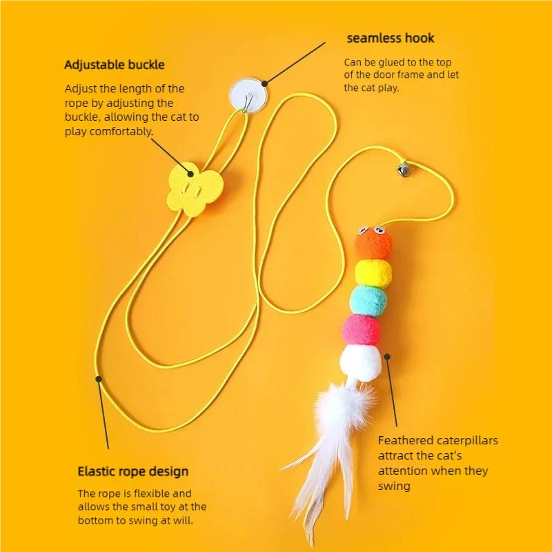 Interactive Hanging Door Cat Swing Toy with Elastic Feather Bell Teaser Wand Self-Play Exercise Boredom Relief for Indoor Cats