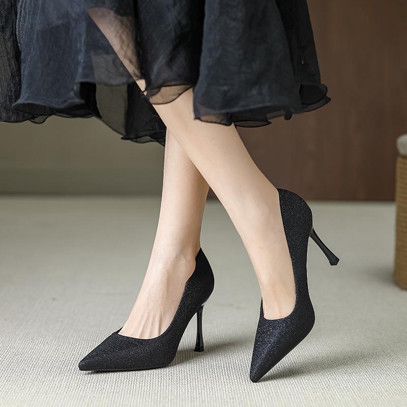 Pantofi sport cu toc înalt și inalt pentru primăvară și toc înalt, pentru femei, cu toc subțire, cu cap ascuțit, cu gură superficială, versiune coreeană, la modă versatilă, cu flash fin, pentru femei.