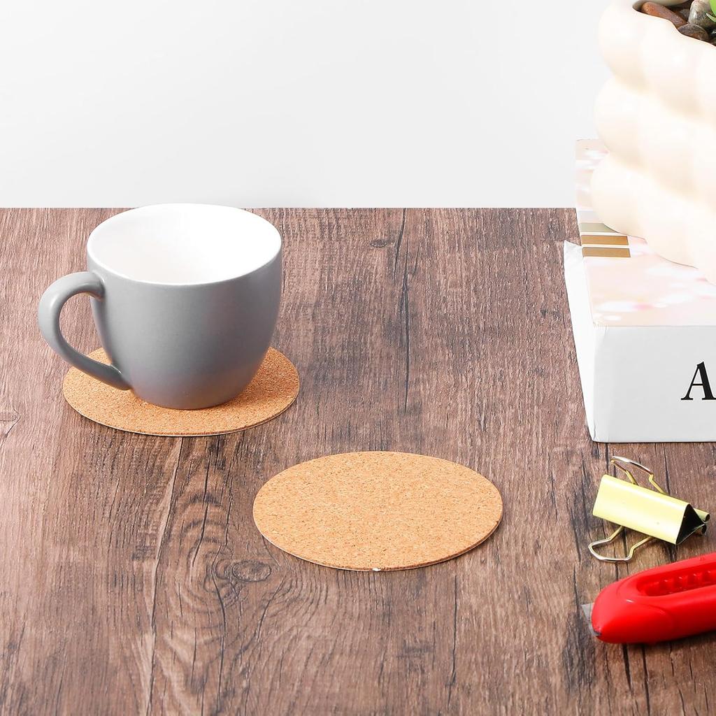 24 Pack Round Cork Coaster, Self-Adhesive Corks Coasters Wooden Thick Drink Coasters Cork Mat for Kitchen Restaurant Home Bar Cafe Wedding Supplies