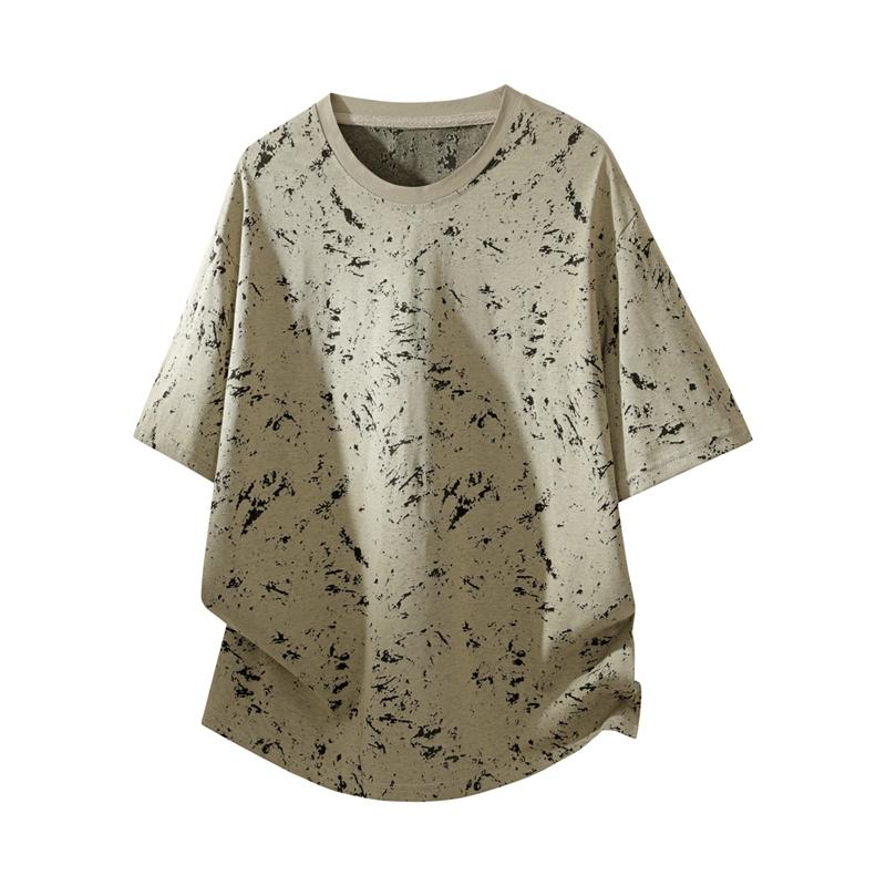 T-shirt a maniche corte da uomo, T-shirt a girocollo a mezza manica in cotone mercerizzato, Top casual ampio