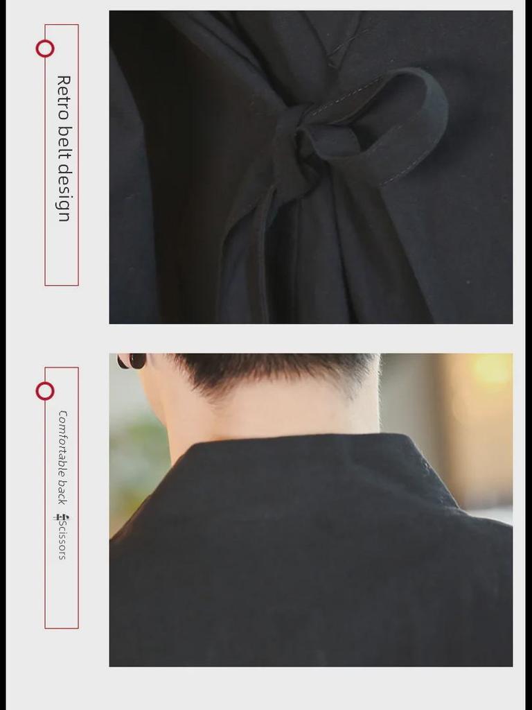 Three-Quarter Sleeve Hanfu Men's Traditional Taoist Robe - Chinese Style Zen Jacket
