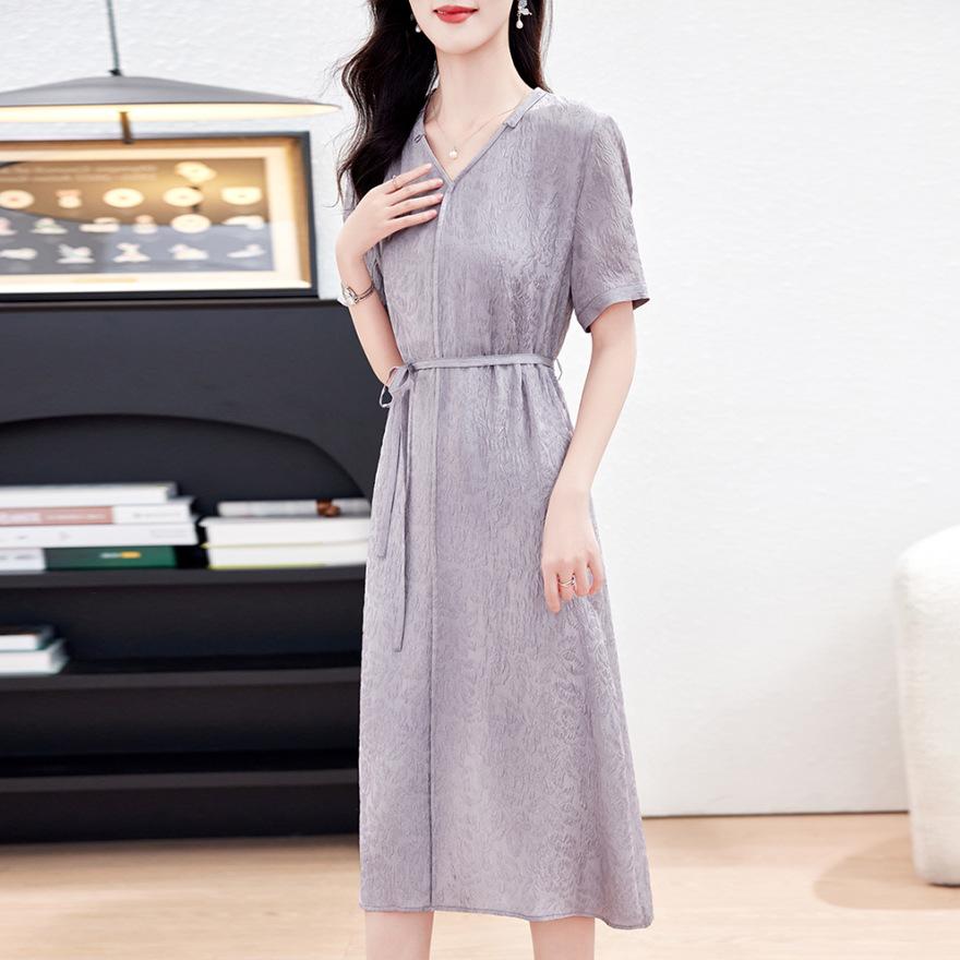 

Шелковое платье женское новый темперамент элегантное маленький V-образный вырез стройнящее тонкое платье из шелка-мальберри XXXL