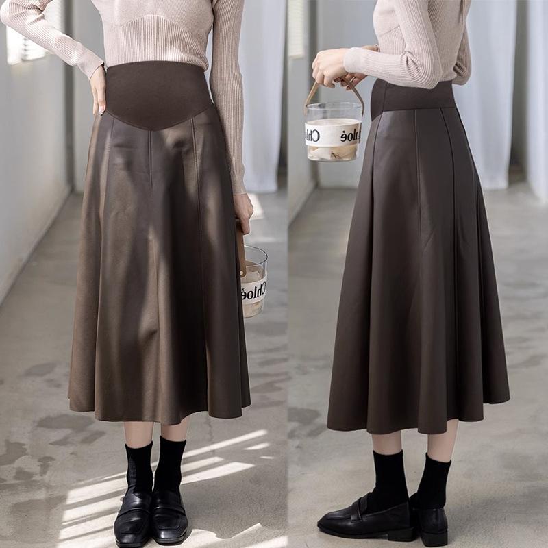 

Модная плиссированная кожаная юбка А-силуэта для беременных с поддержкой живота и карманами на осень/зиму 2XL