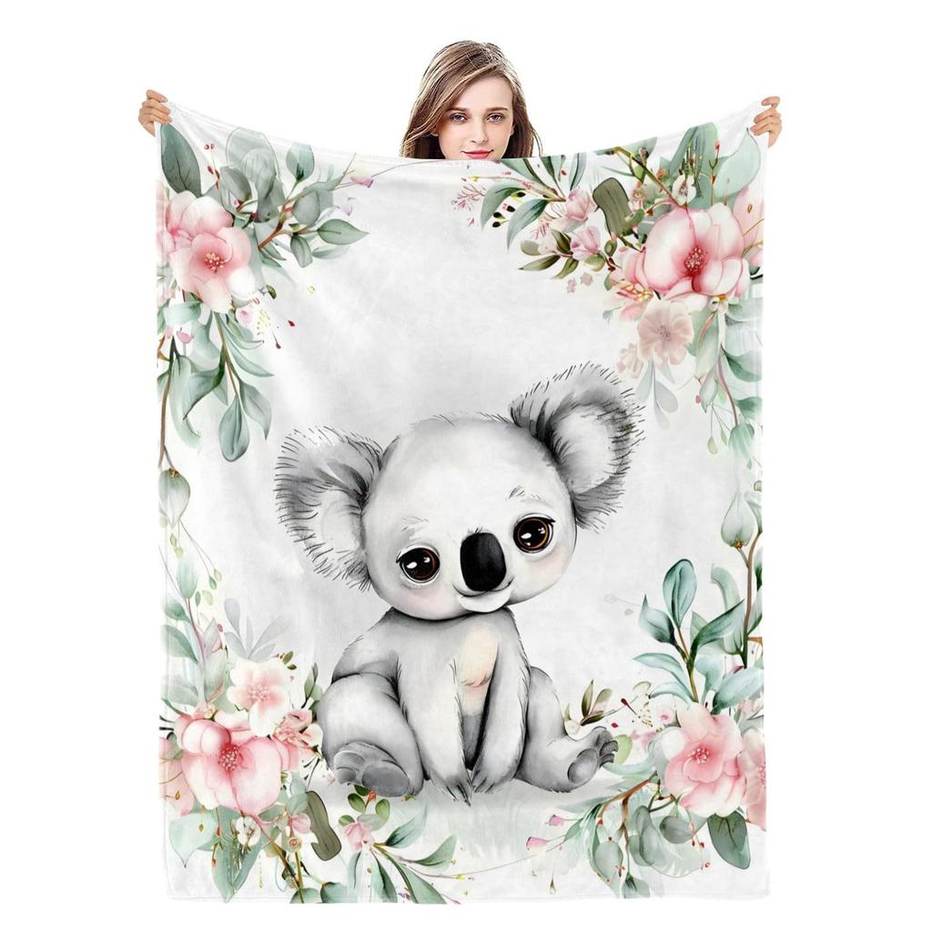 Cute Koala Animal Pattern Blanket Soft Flannel Comfortable Lightweight Suitable for Children Sofa Bedroom Living Room