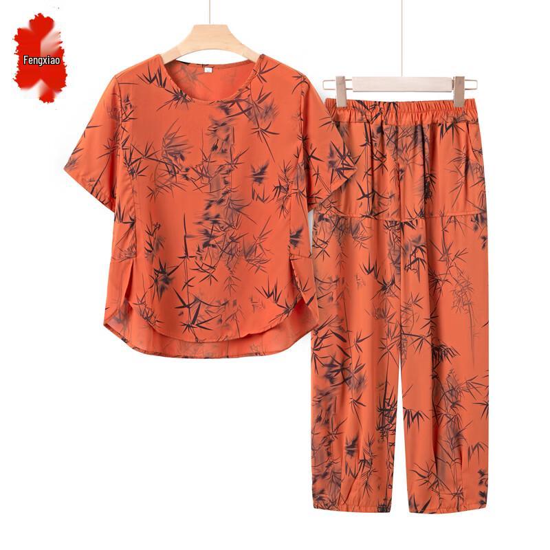 

Elderly Women s Summer Short-Sleeve Two-Piece Set 5XL