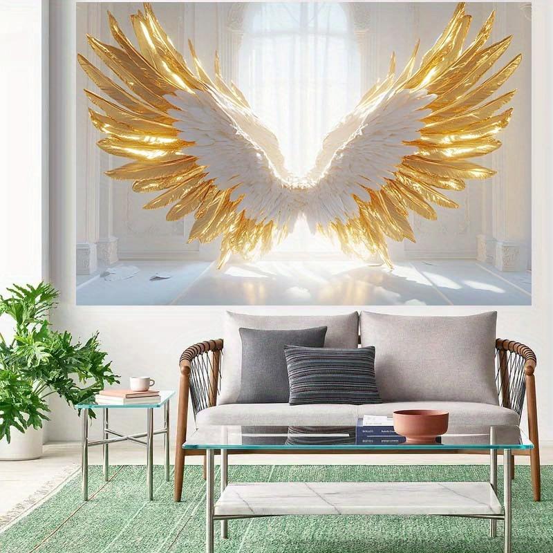 1 luxuriöser gold-weißer Engelsflügel Fotografie Hintergrundtuch - Geburtstag, Hochzeit - strapazierfähiges Polyester