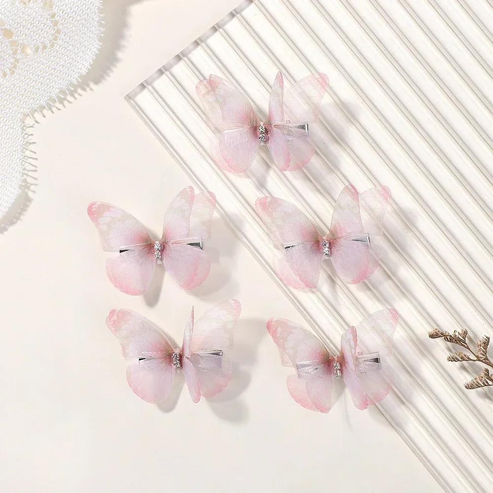 5 Stück/Set Schmetterling Haarspangen Prinzessin Mesh Doppellagig für Mädchen Kinder Hübsche Haarnadeln Geburtstagsgeschenk Haarschmuck