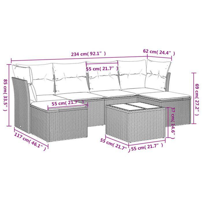 VidaXL Salon de Jardin avec Coussins 7 pcs, Canapés de Terrasse, Ensemble de Meubles de Patio, Mobilier d'Extérieur, Noir 3249855