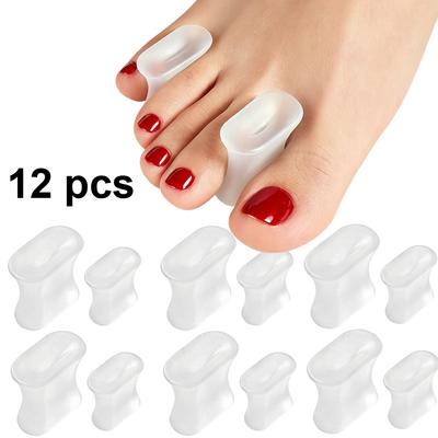 12-teiliges Gel-Zehenspreizer-Set für Ballenzehen, Zehenspreizer mit Einzelring, Zehenspreizer für den kleinen Zeh, Linderung von Ballenzehen und Korrektur überlappender Zehen, Unisex-Fußpflegeset aus weichem Silikon