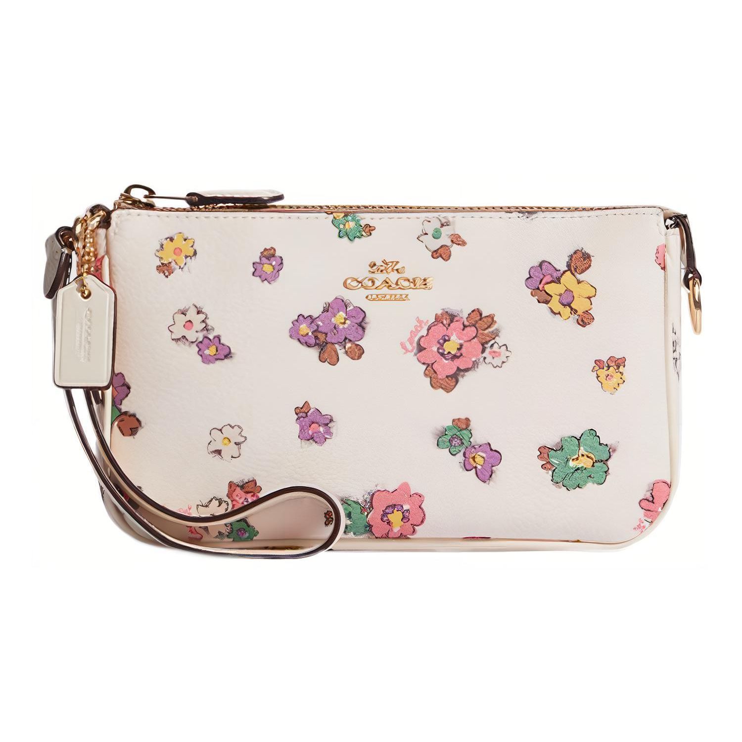 Coach Women's White Nolita 19 Zipper Floral Print Pebble Leather Clutch Clutch Ca738-Imcah
