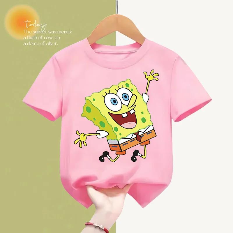 

Spongebob Fashion Summer Cotton T-shirt Kids Clothing Cartoon short-sleeved sweatshirt boys girls top Kawaii 110