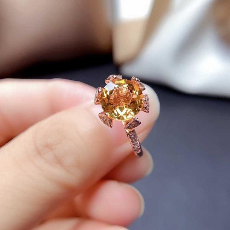 BELLA BOX Network Red Live Hot Sales Flash Fire Color New Simulation Topaz Full Of Diamond Flower Opening Ring Female