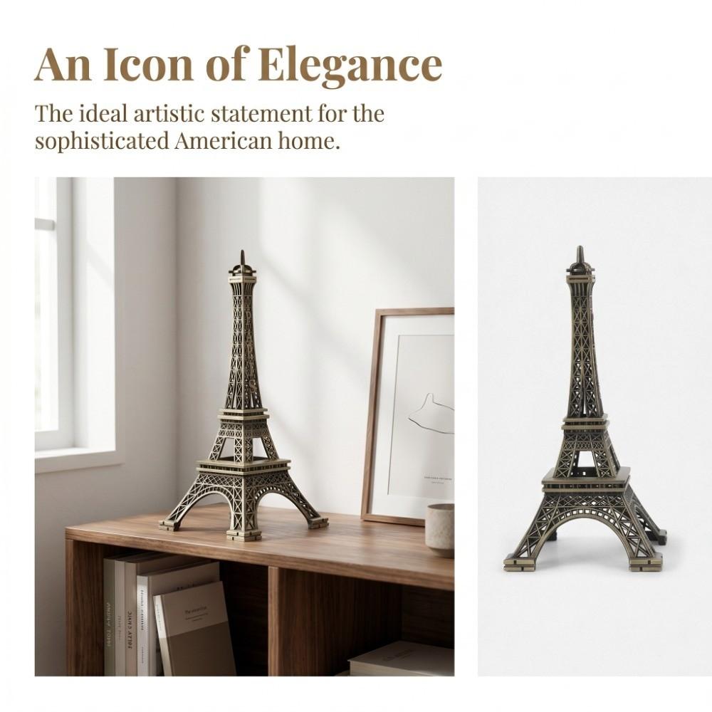 Bronze Tone Paris Eiffel Tower Figurine Statue Exquisite Craft Stylish Building Model Miniature Replica Creative