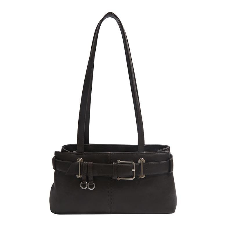 

PU Tote Bag Women Fashion Shoulder Bag With Buckle Detail Structured Design Handbag Everyday Use кофейный