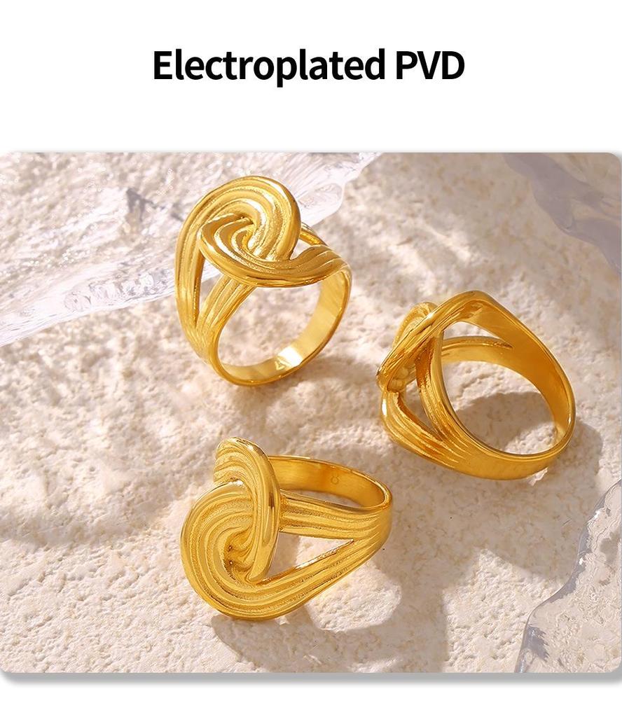 Retro Geometric Twisted Stripe 18k Gold-Plated Titanium Steel Wrap Ring