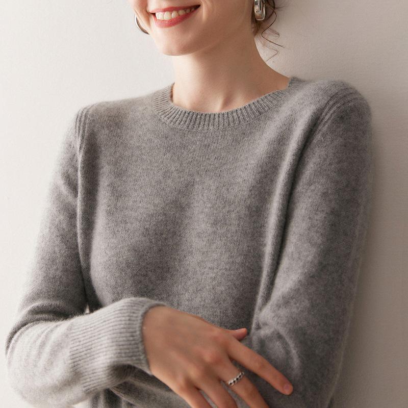 Women's Cashmere Crew Neck Sweater - Soft Knitted Pullover for Autumn/Winter