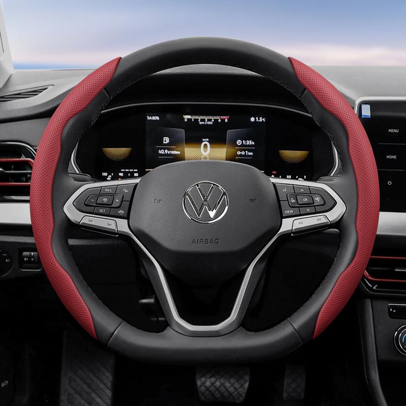 Suitable for Volkswagen Breathable Hole Leather Steering Wheel Cover Segmented Quick Release Design Non-Slip Durable Polo Golf 6 up Gol Scirocco