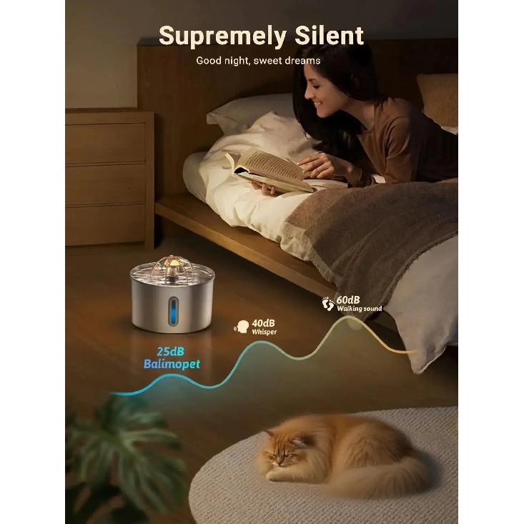 2.2L Stainless Steel Pet Water Dispenser with Dual Outlet Mode and Flower Outlet Design Makes Pets Enjoy Drinking Water More