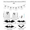 2pack Glittery Halloween Ghost Banner with12/ 24/48pcs 3D Scary Bat Stickers for Halloween Decoration Haunted Houses Decor