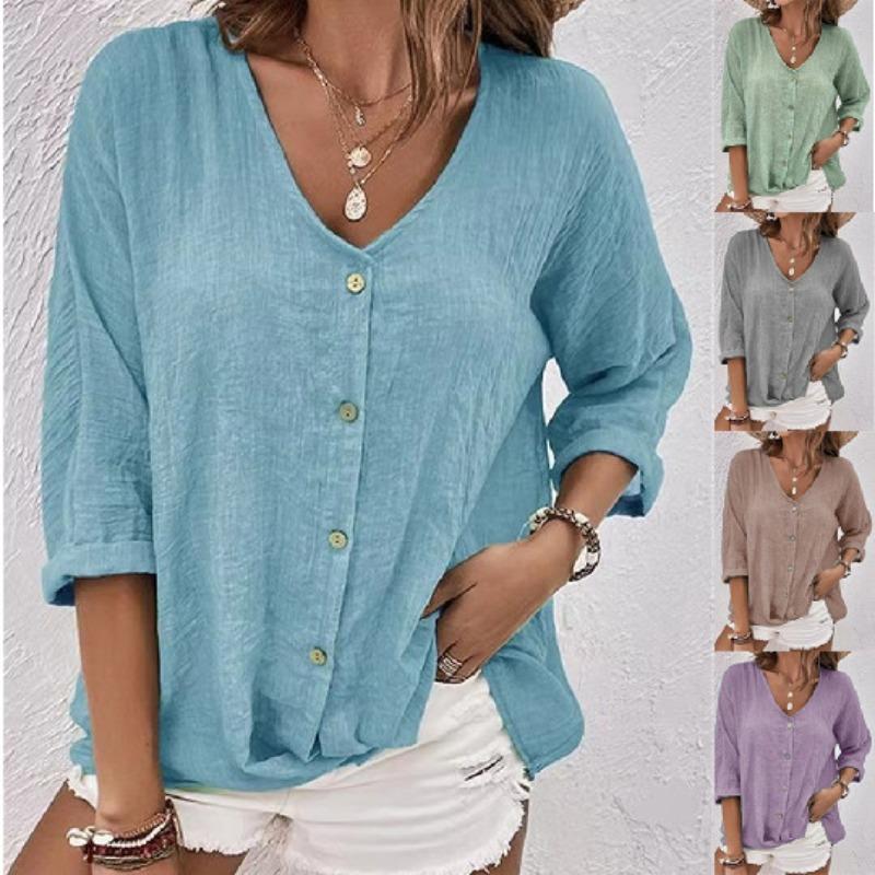 

New Women s V-neck Button Chiffon Cardigan Long Sleeved Shirt S