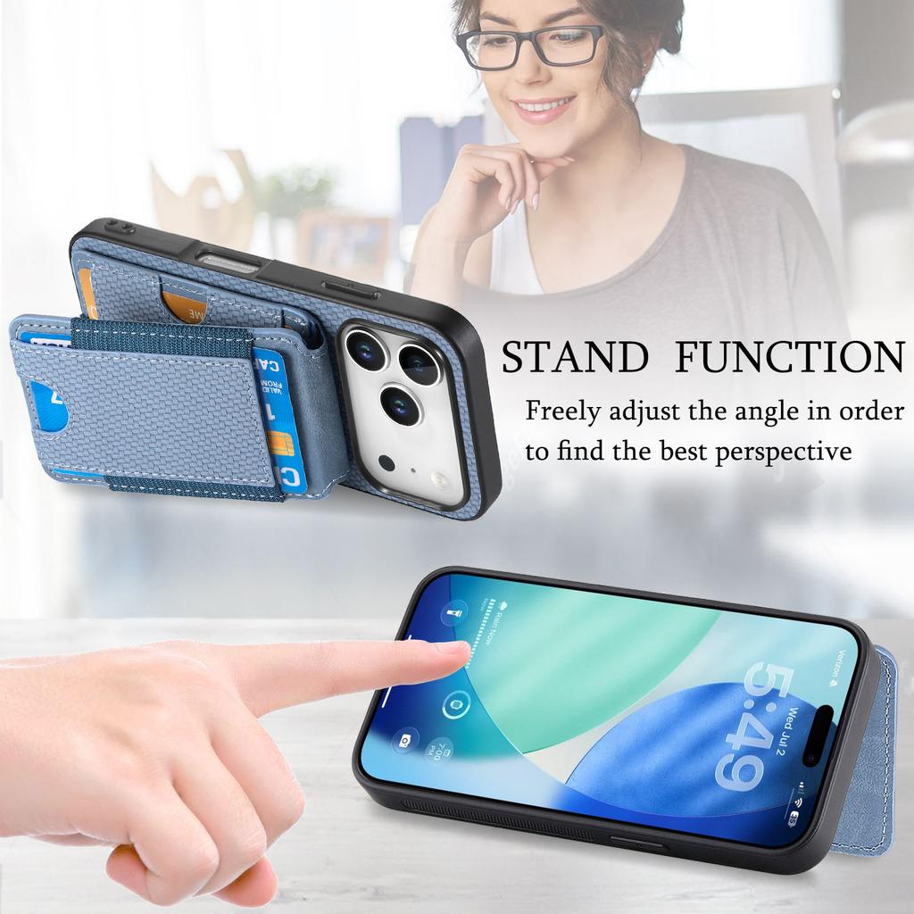 For iPhone 17 Pro Case with Card Holder Kickstand Leather Back Cover
