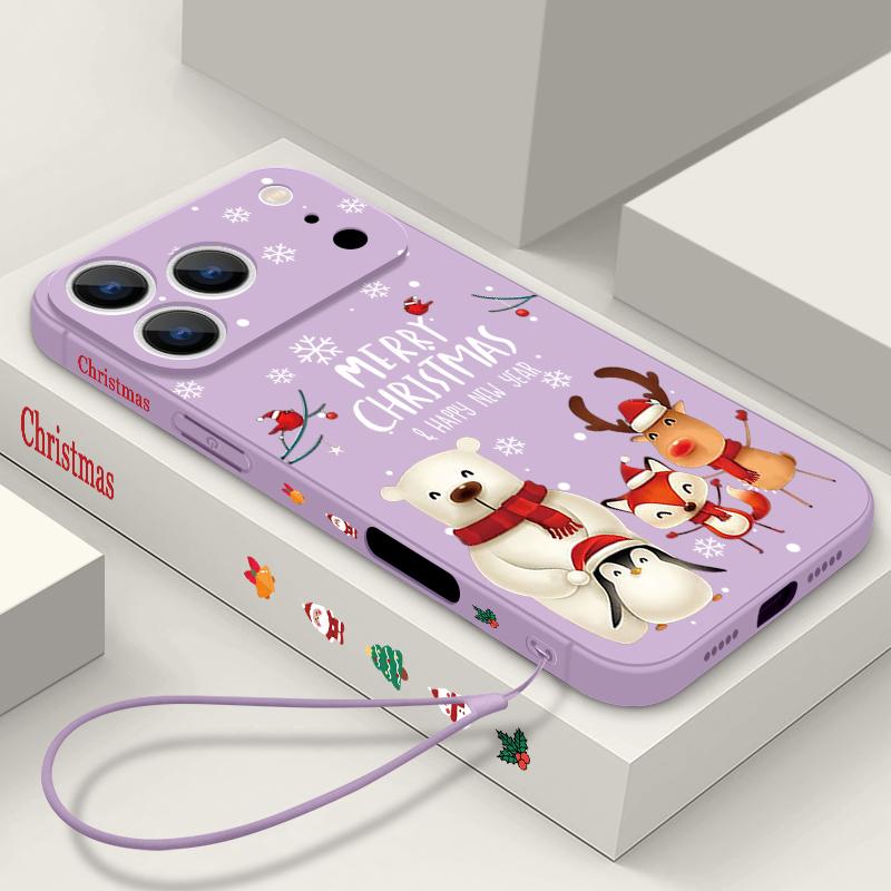 Cute Snowfield Pattern TPU Soft Silicone Case For iPhone 17 Pro Max 16E 16 15 14 13 Pro Max 12 Pro 11 Shockproof With Lanyard Phone Cover Fundas