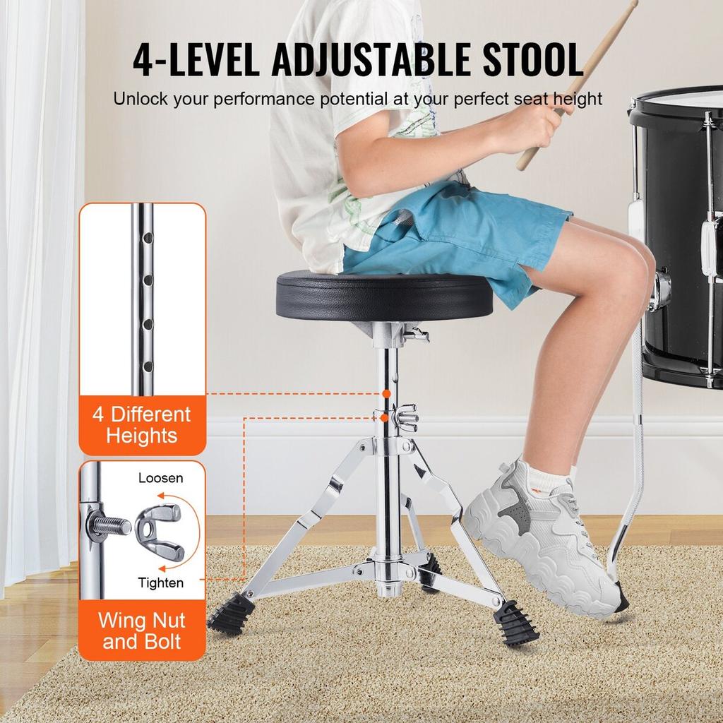 Kids Drum Set 5-Piece 16 in Beginner Children Drum Set with Throne Black