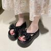 Mode Damen Schleife Klobige Hausschuhe Sommer Damen Strand Flip-Flops Keilabsätze Outdoor Sandalen Frau Hohe Plateau Lederschuhe 8CM