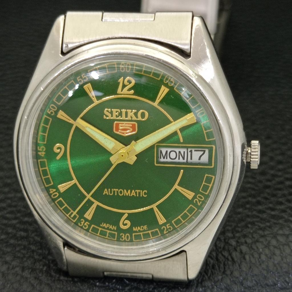 GENUINE VINTAGE SEIKO 5 AUTOMATIC JAPAN MENS GREEN COLOR DIAL WATCH A500810-5 R154-a500810