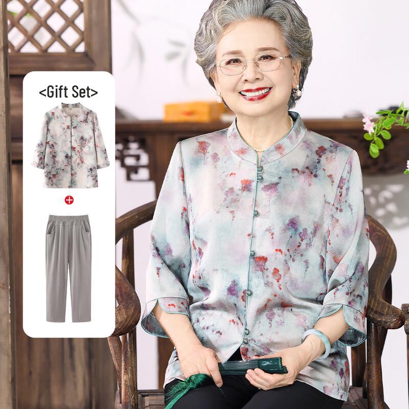 Grandma s Chic Summer Thin Blouse Set 3XL