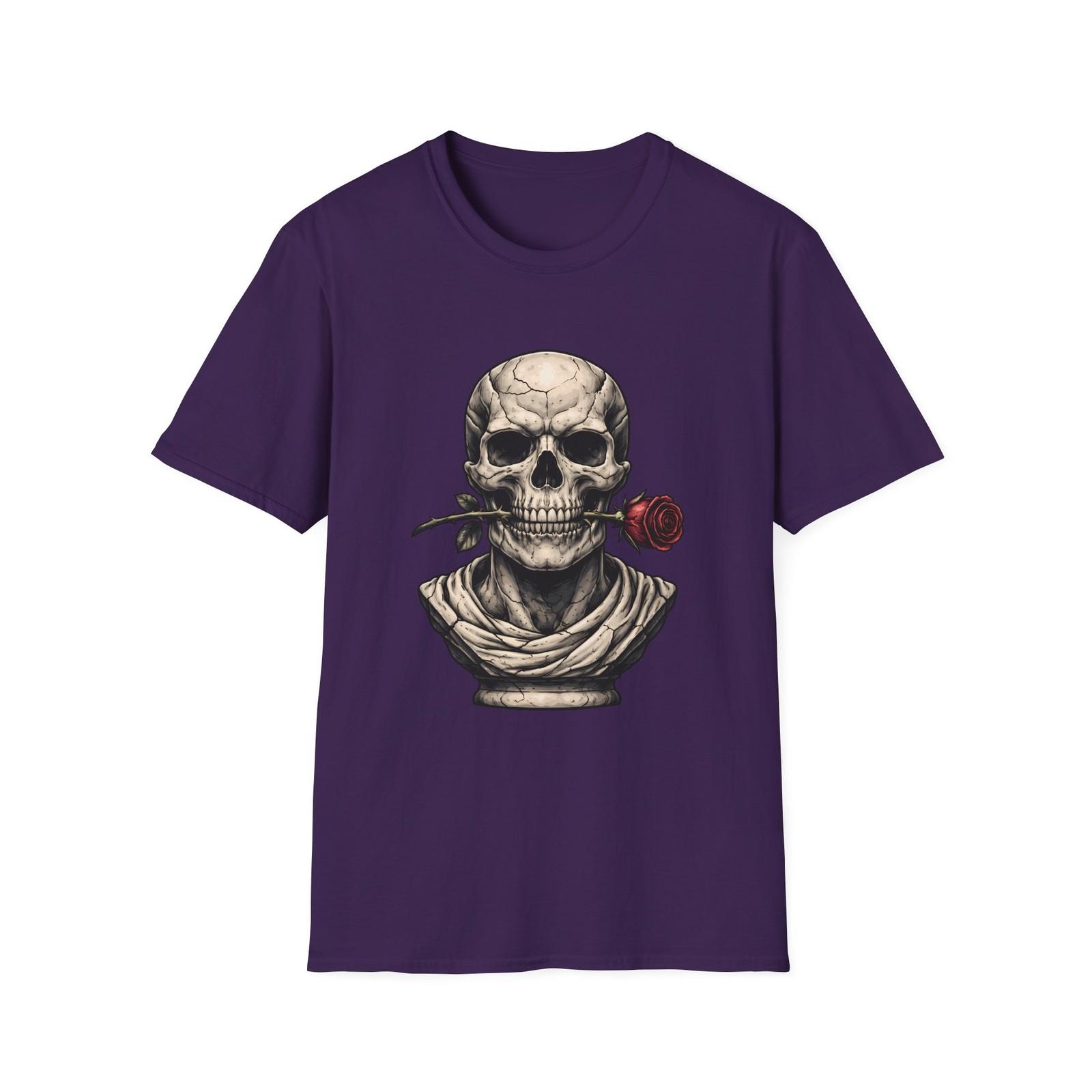 Unisex Softstyle T-Shirt Skull Rose Gothic Marble Statue Dark Fantasy Vintage S