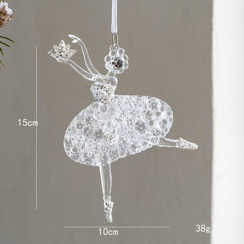 Christmas Tree Atmosphere Hanging Decoration Transparent Acrylic Craft Snowflake Deer Angel Pendant Christmas Decoration Gift