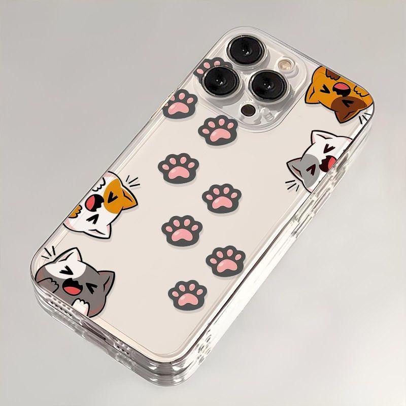 

Cartoon Cats and Paw Prints Pattern Phone Case for iPhone 17 16 15 14 13 12 11 16E Series Pro Max Plus Double Layer Protection iphone 15 Pro