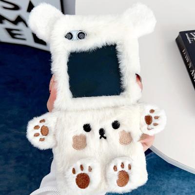 Cartoon Three-dimensional Bear Plush Folding Phone Case for Samsung Galaxy Z Flip 3 4 5 All-inclusive Plush Folding Phone Case
