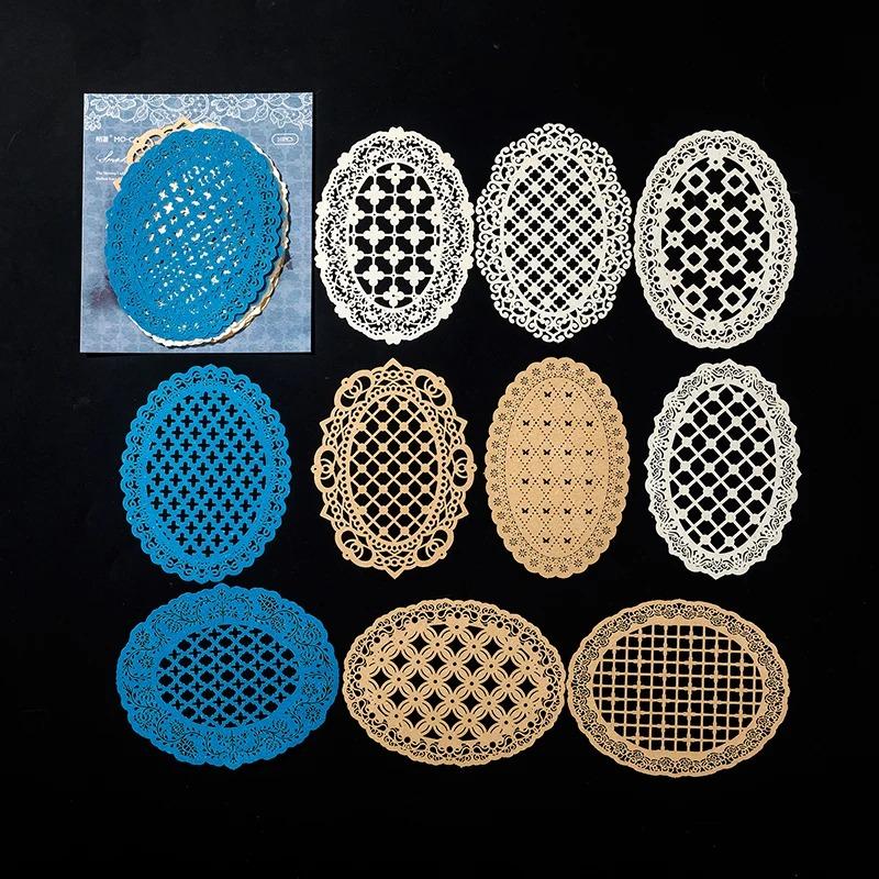 10 Pcs/pack Vintage INS Hollow Lace Material Paper DIY Decorative Base Material Paper Scrapbooking Junk Journal Supplies
