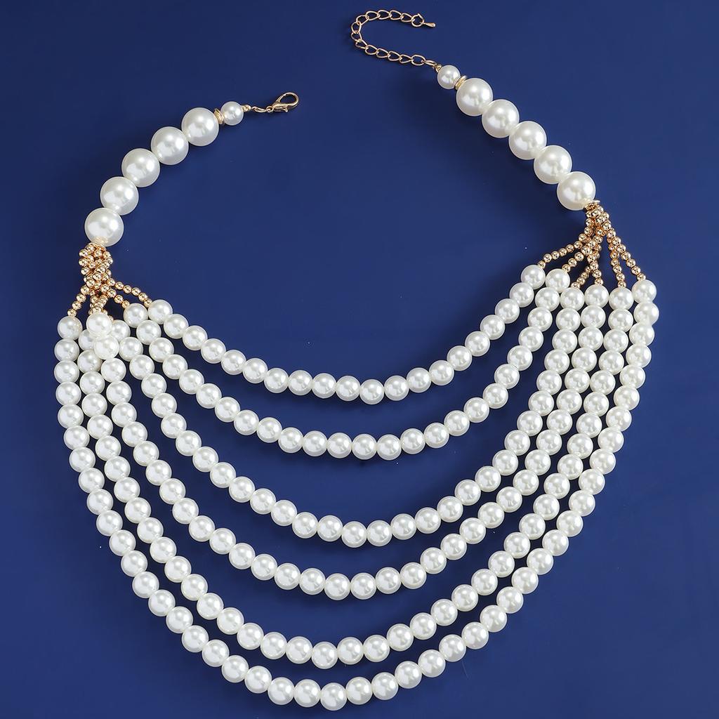 Multi Layer Imitation Pearl Necklace Sweater Chain Jewelry Accessory