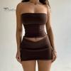 Women's Two Piece Skirt Set Strapless Bandeau Tube Crop Top And Bodycon Mini Skirt Set Summer Sexy Club Outfit