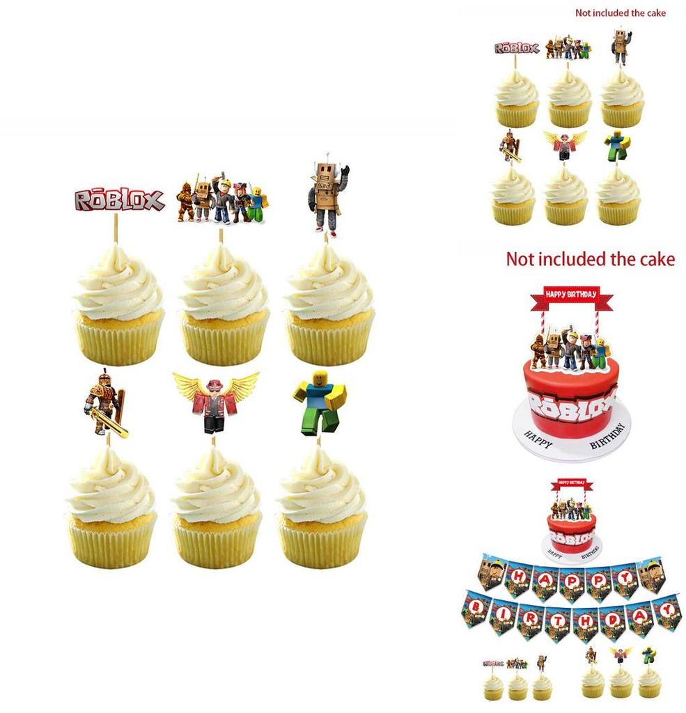 Roblox Geburtstagsfeier Zubehör Set mit lebhaften Banner Luftballons und Kuchenaufsätzen für Kinder