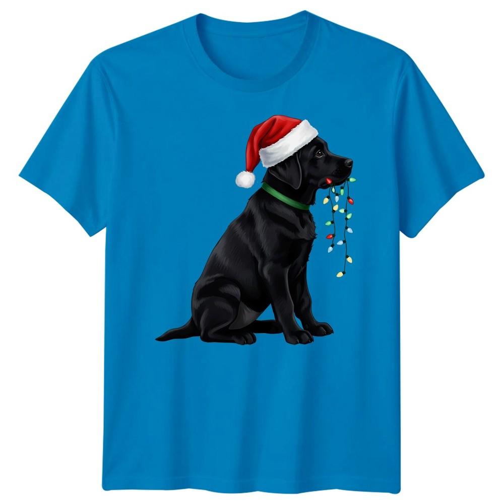Black Labrador Dog Christmas Holidays Unisexs Unisexs Graphic Tee Santa Hat Lights