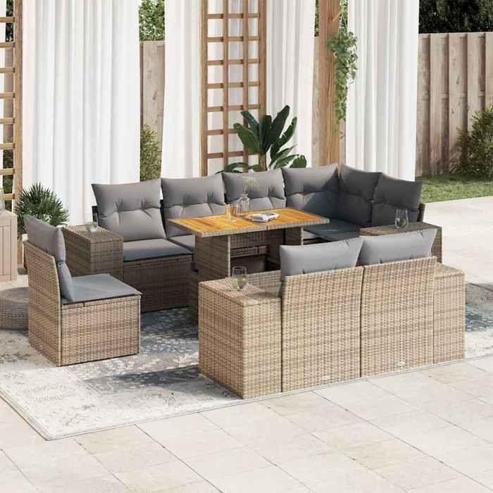 VidaXL Salon de jardin avec coussins 9 pcs beige résine tressée 3327391