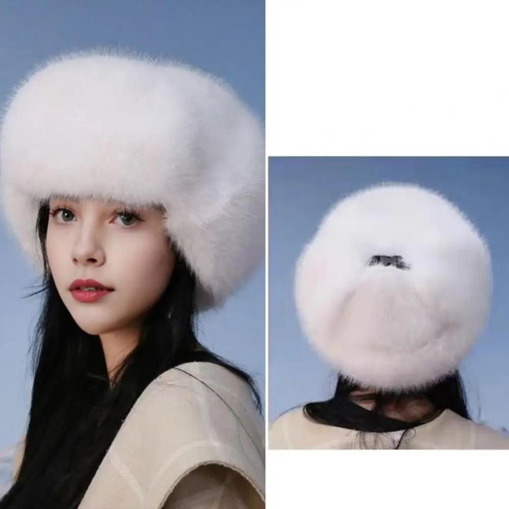 Faux Fur Earflap Cap Thickened Ear Protection Hats Fashion Bomber Hat  Cycling Skiing