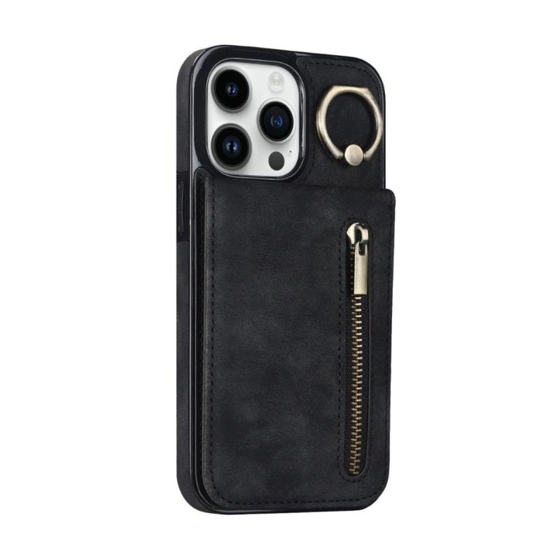 Cover for Phone16 Series Rings Stand Case with Card Slot Holder and Kickstand Leather Wallet Case
