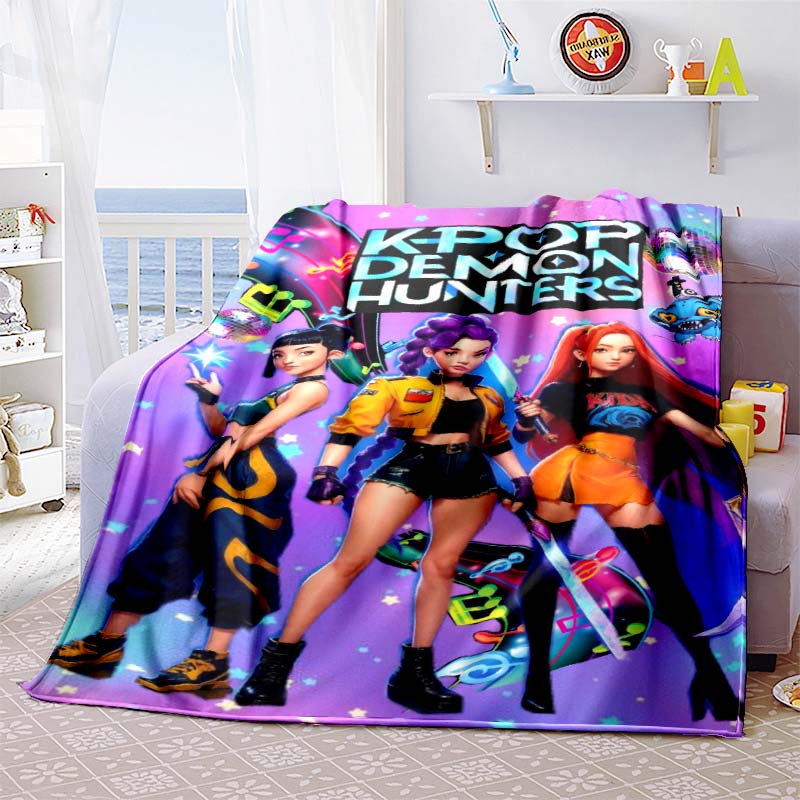 K-Pop-Demon-Hunters Blanket Hot Anime Flannel Blanket Fan Gift Suitable for Home Leisure Camping Travel Multifunctional Blanket1
