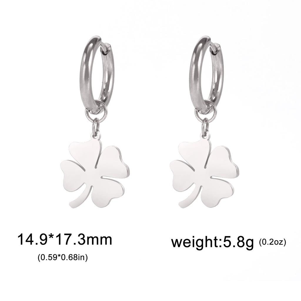 Women Lucky Four-leaf Clover Pendant Drop Earrings Stainless Steel Gold Hoop Earrings Kpop Wedding Jewelry Gift