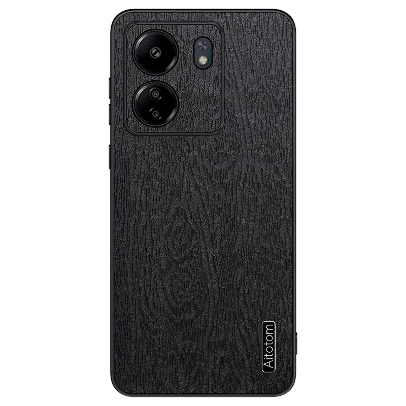For Xiaomi Redmi 13C 4G/Poco C65 4G Wood Texture PU Leather Coated PC+TPU Cell Phone Case