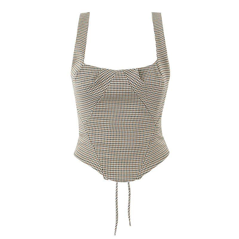 

Intellectual Sister House Same Charm Elegant Brown Houndstooth Silm Sling Loose Pants Work Clothing Two-piece Set Brown Houndstooth Sling S