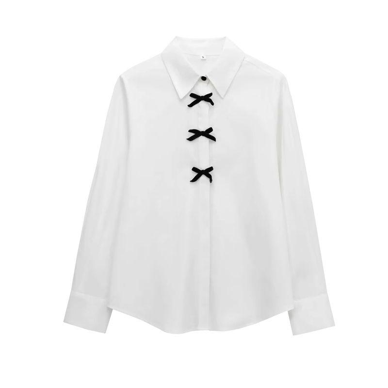 Spring New Dot Bowknot Decoration Long sleeve Lapel Shirts 2136493 2136623 2136575