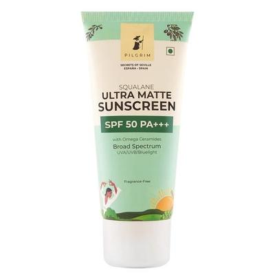 Pilgrim Squalane ULTRA MATTE SONNENCREME LSF 50 PA+++ für Frauen & Männer mit Omega-Ceramiden & Vitamin E | Breitbandspektrum | 50 g