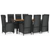 VidaXL 9pcs Garden Dining Set and Cushions Black Wicker, Dining Set, Dining Set 3185082